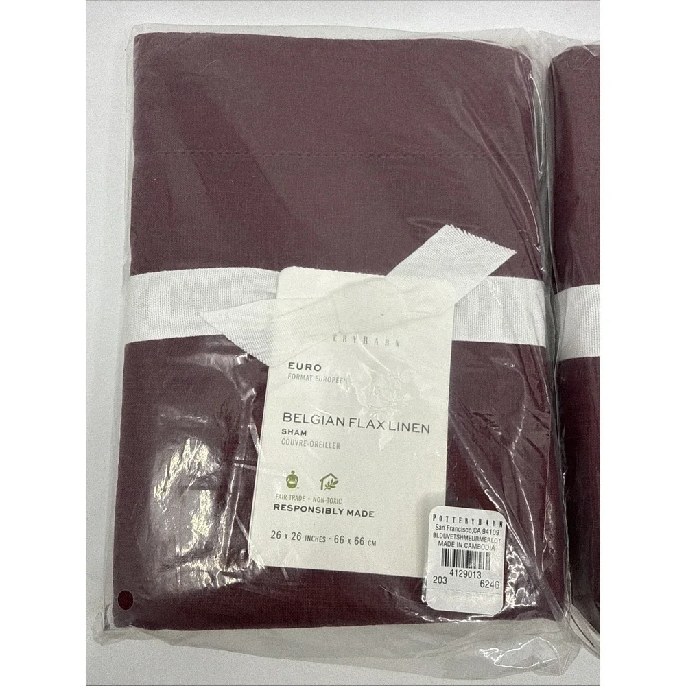 Pottery Barn Merlot Euro Belgian Flax Linen Shams Set Of 2 Luxury 26"x26"\ New - Picture 2 of 6